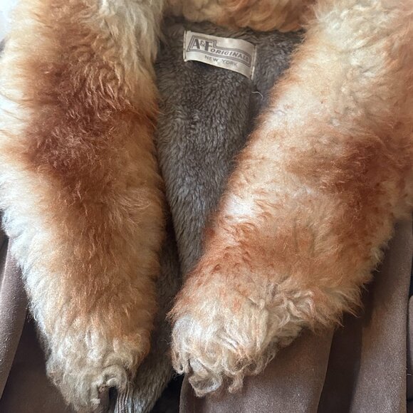 vintage tan suede wrap coat with fu collar size 6 - Picture 4 of 4